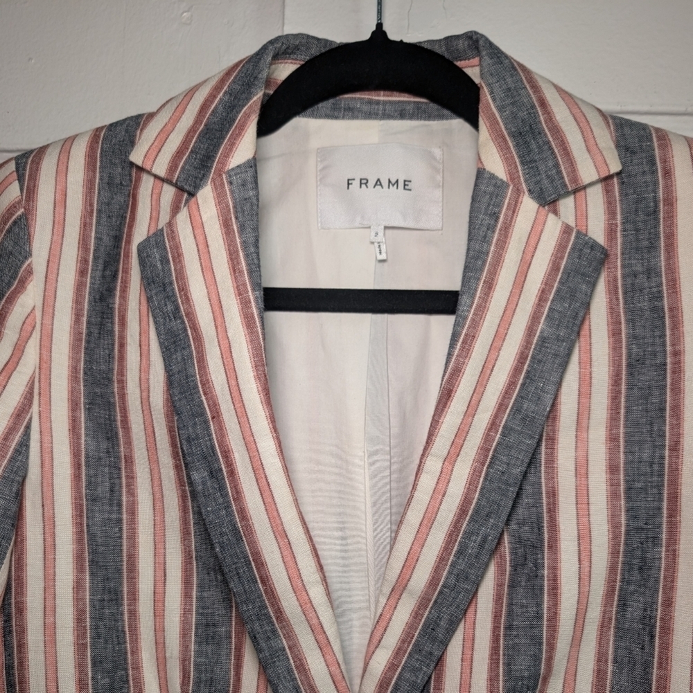 Frame Linen Denim Red and Blue Striped Blazer - Picture 10 of 10
